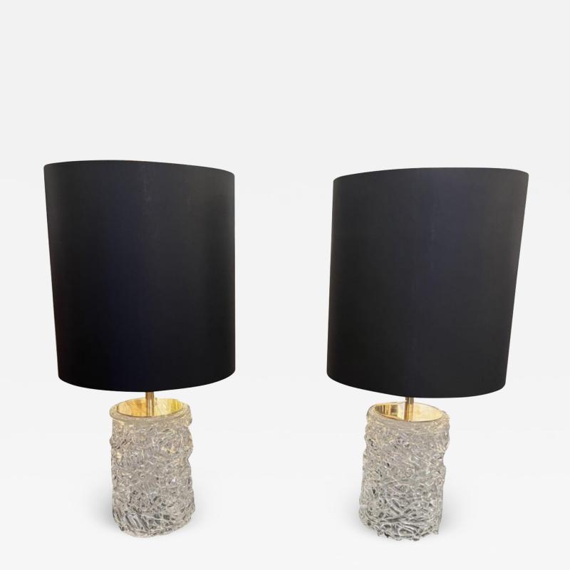 Pair Murano glass and brass table lamps