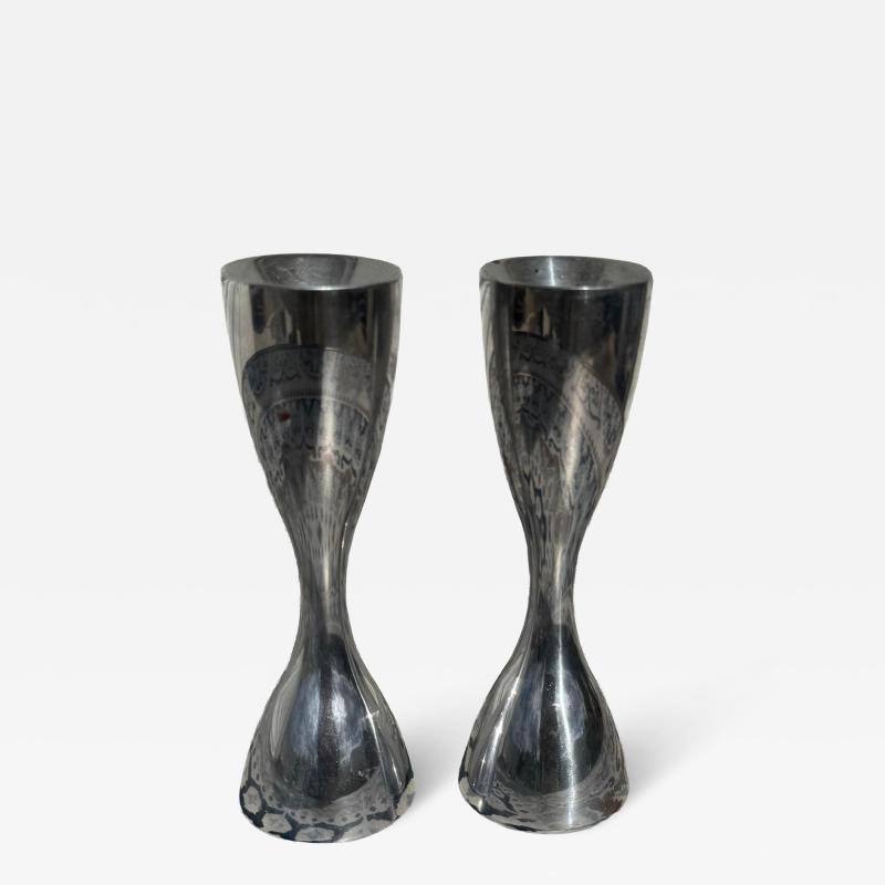 Pair Nambe Polished Aluminum Candleholders