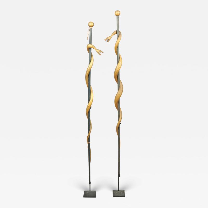 Pair Odd Fellows Staffs with Coiled Snakes
