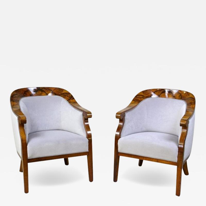 Pair Of 19th Century Biedermeier Walnut Bergere Armchairs Austria ca 1830