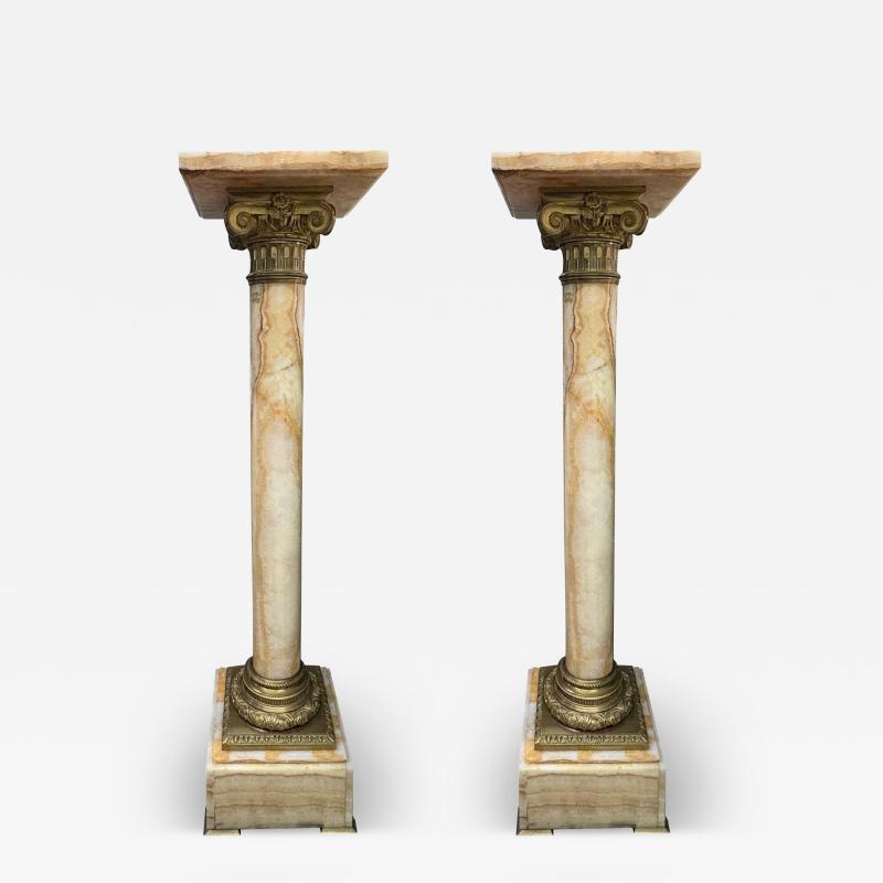 Pair Of 19th Century French Neoclassical Style Marble And Bronze Pedestals