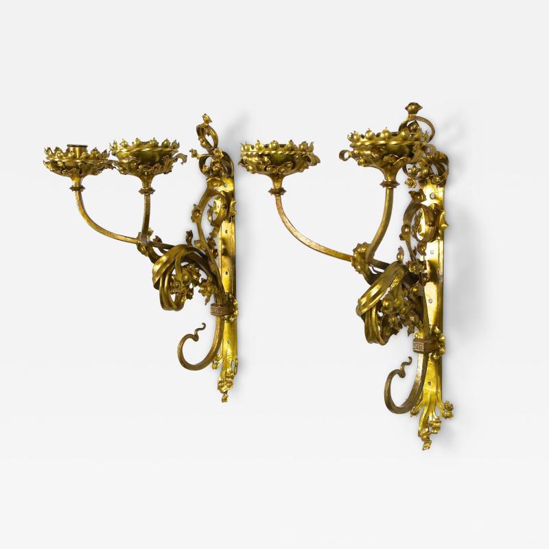 Pair Of 19th Century Gilt Baroque Candle Wall Sconces Austria circa 1890