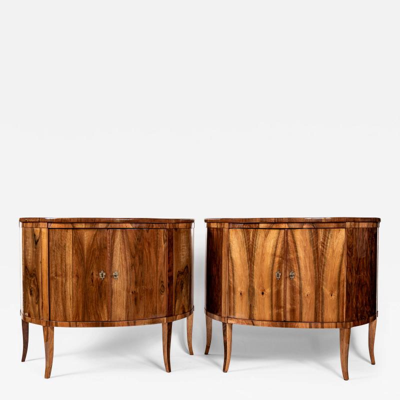 Pair Of 19th Century Italian Demilune Cabinets Consoles In Walnut