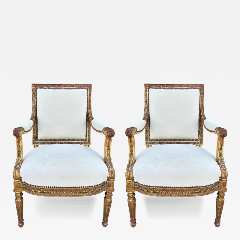 Pair Of 19th Century Italian Louis XVI Style Giltwood Chairs