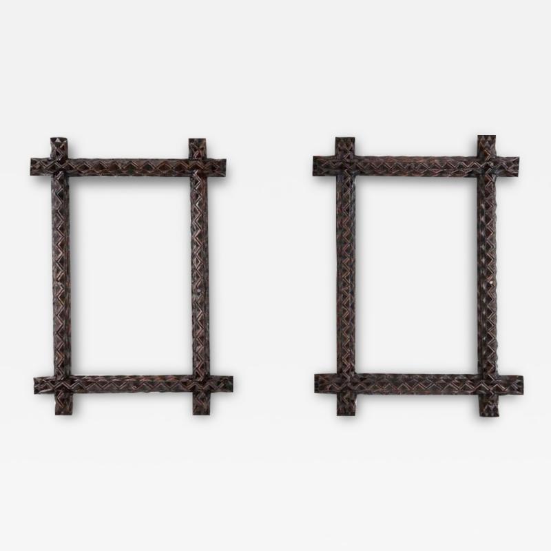 Pair Of 19th Century Tramp Art Photo Frames Hand Carved Austria circa 1880