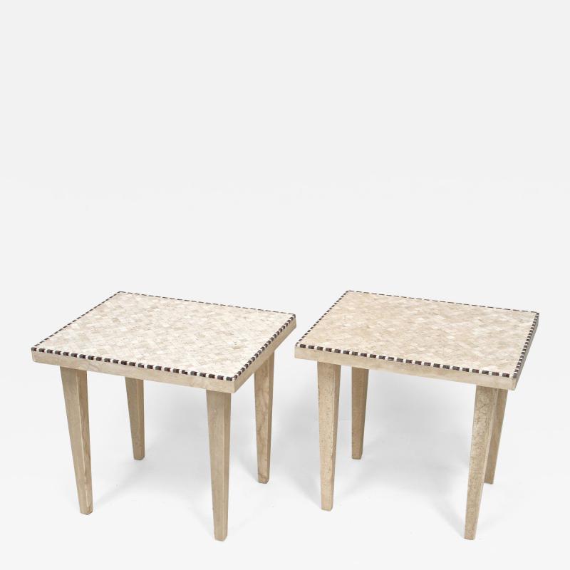 Pair Of 20th Century Italian Travertine Stone Side Tables Italy 1980