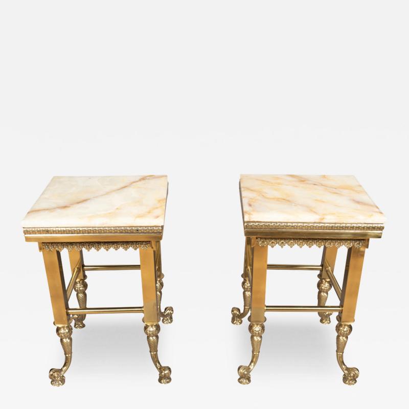 Pair Of American Aesthetic Brass and Onyx Tables