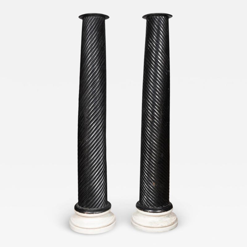 Pair Of Anglo Indian Ebonized Teak And Marble Columns