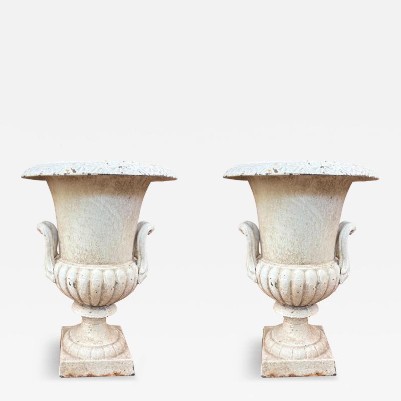 Pair Of Antique Cast Iron Garden Urns