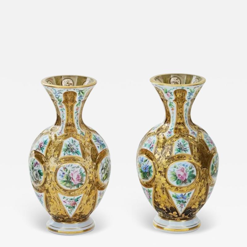 Pair Of Antique European Bohemian Glass Vases