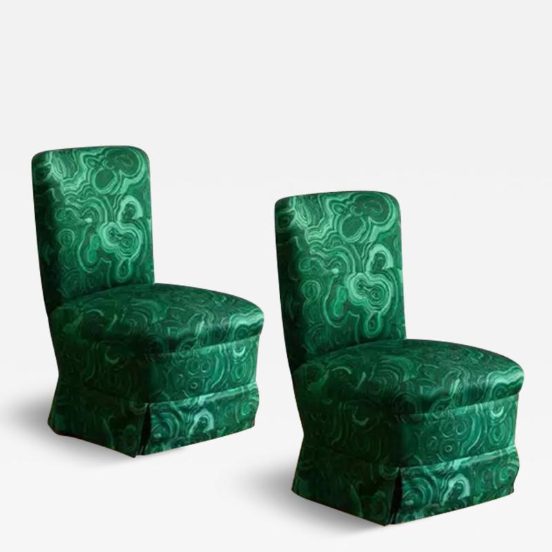 Pair Of Armchairs In Malachite Green Gemstone Fabric By Tony Duquette