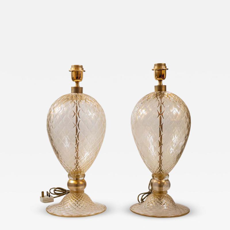 Pair Of Blown Murano Glass Veronese Table Lamps