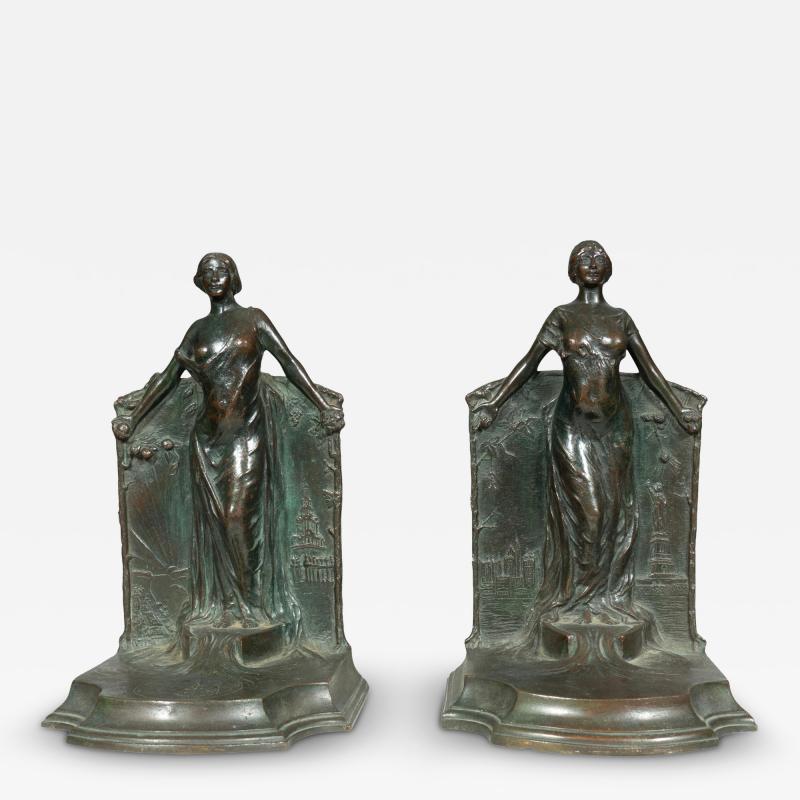 Pair Of Bronze Bookends By Rudolf Schwarz and Cast By Gorham Foundry
