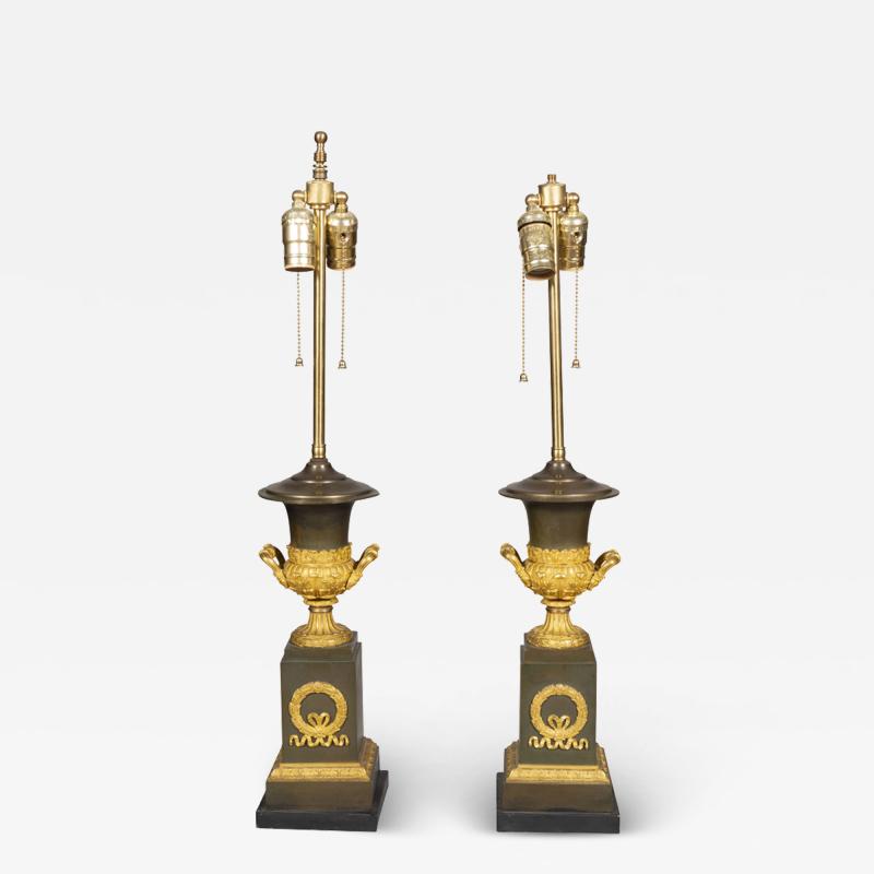 Pair Of Charles X Bronze and Ormolu Table Lamps