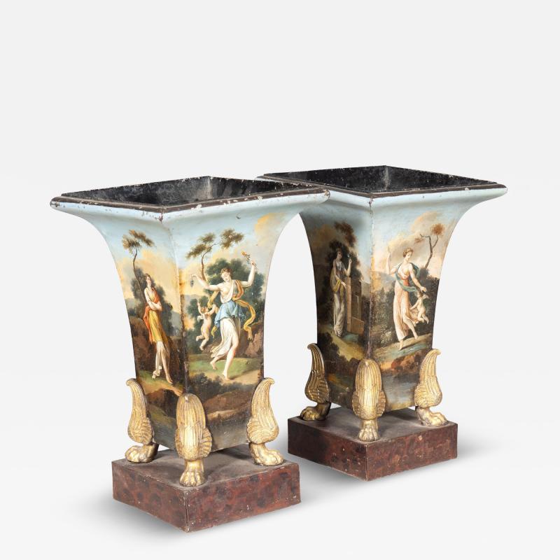 Pair Of Charles X Painted Tole Vases