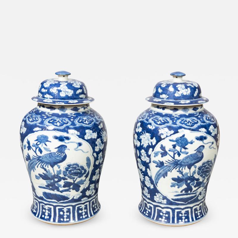 Pair Of Chinese Blue And White Covered Jars