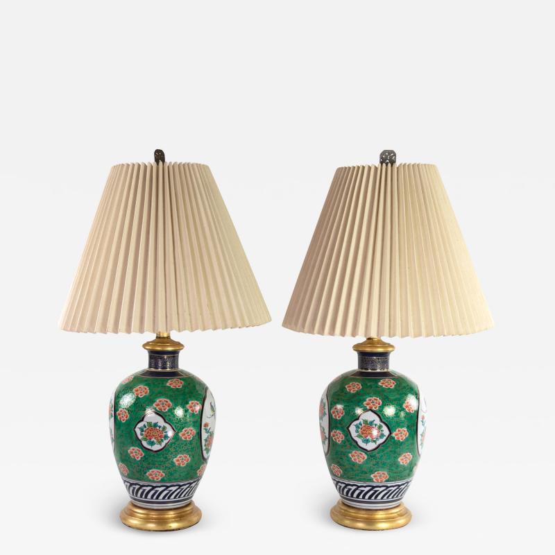 Pair Of Chinese Porcelain Green Coral Vases Mounted As Lamps 20th Century 