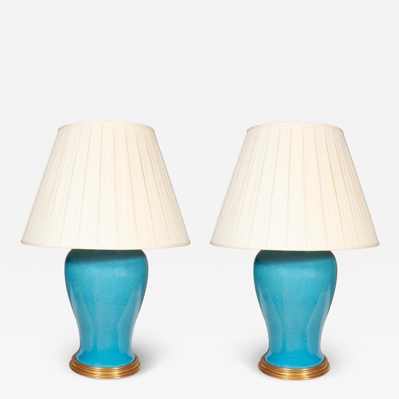Pair Of Deep Turquoise Pottery Table Lamps By Daniel Barney