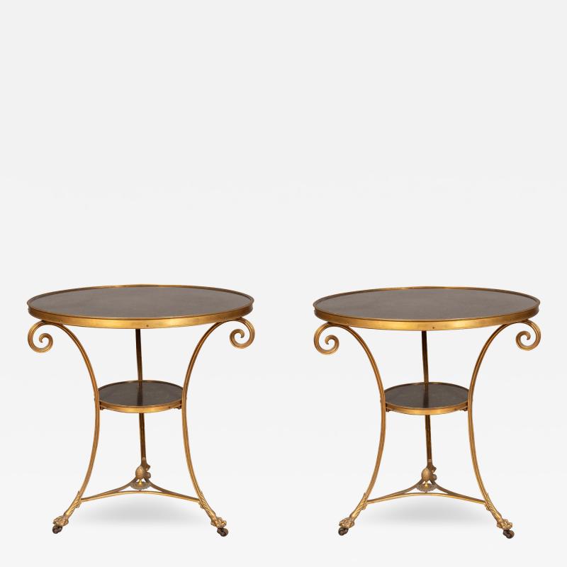 Pair Of Directoire Style Bronze And Granite Gueridon Tables