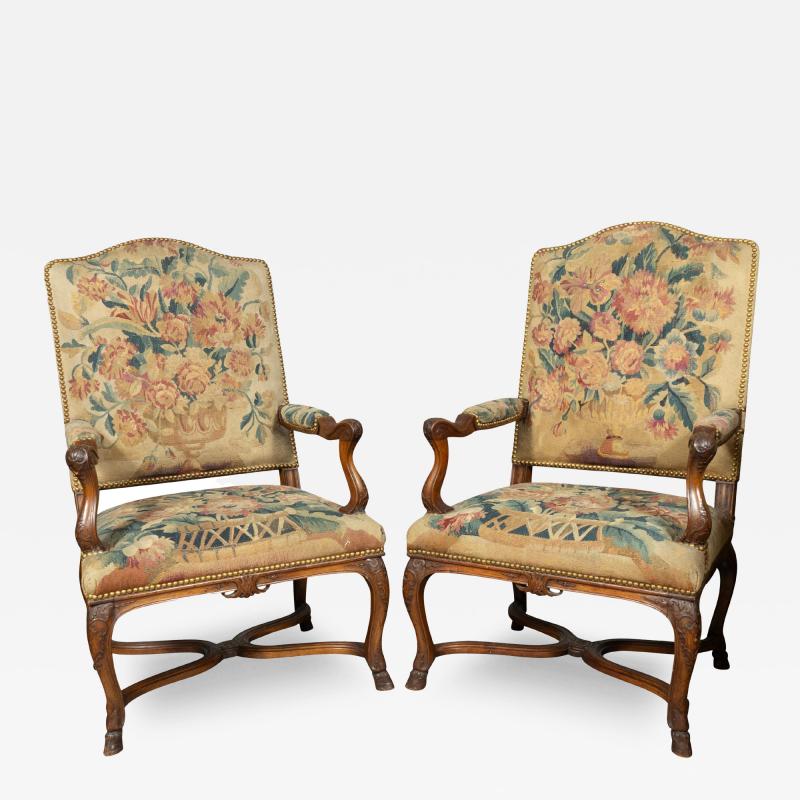 Pair Of Early Louis XV Style Walnut Armchairs