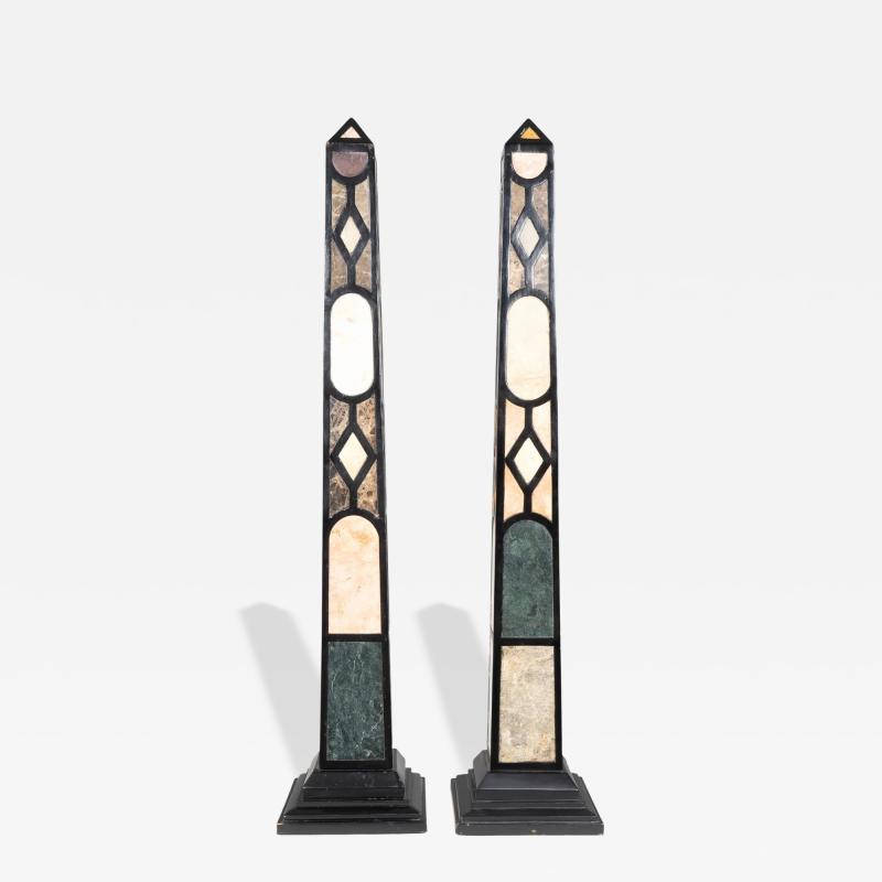 Pair Of Ebonized And Marble Obelisks