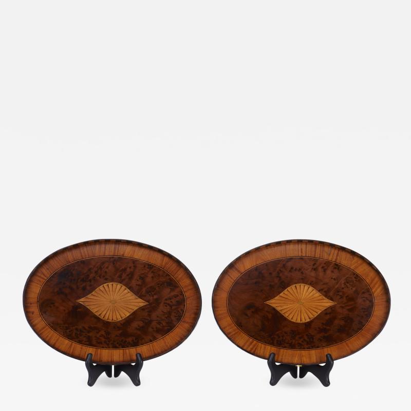 Pair Of English 18th Century Mahogany Trays Inlaid Satinwood Burl Walnut 