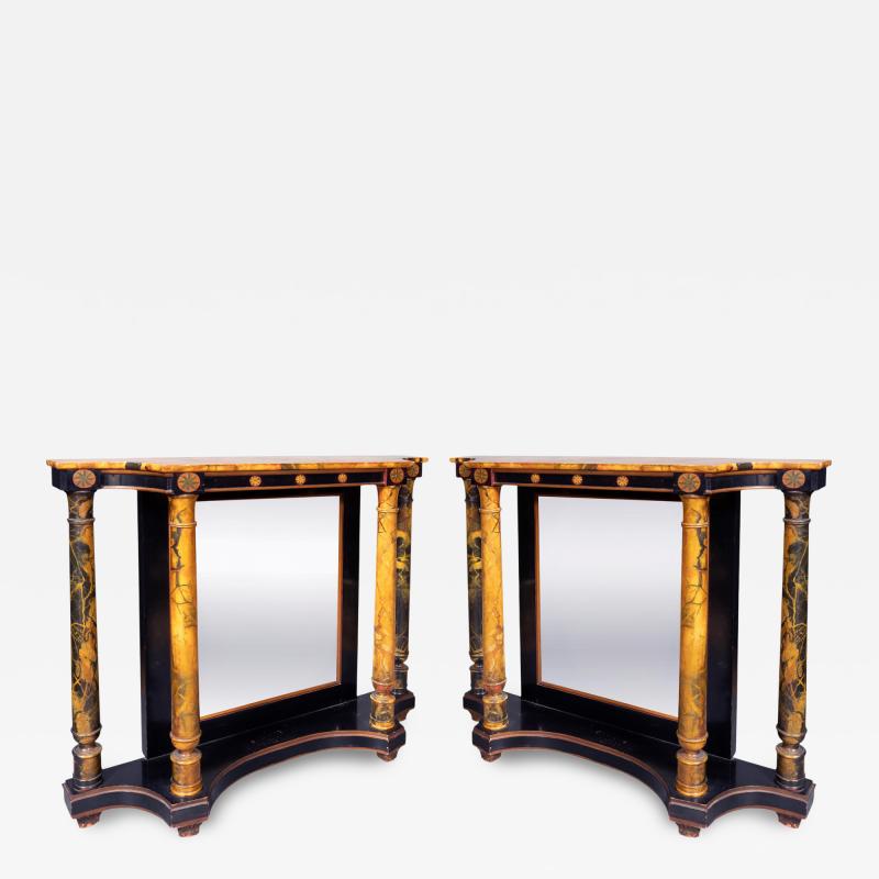 Pair Of Faux Marble Neoclassic Style Console Tables