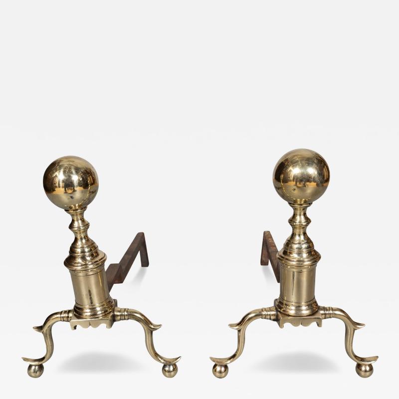 Pair Of Federal Brass Ball Top Andirons