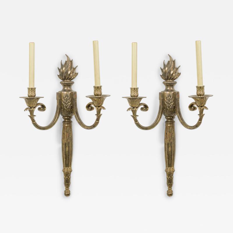 Pair Of French Empire Revival Bronze Two Light Wall Sconces