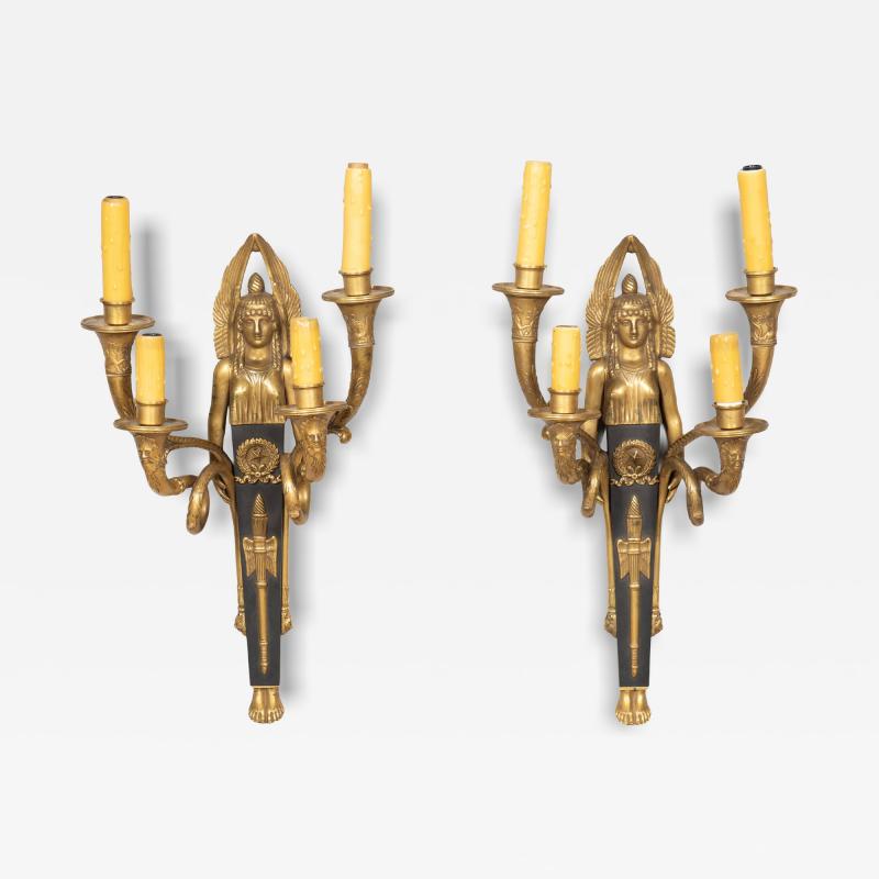 Pair Of French Empire Style Bronze Wall Lights