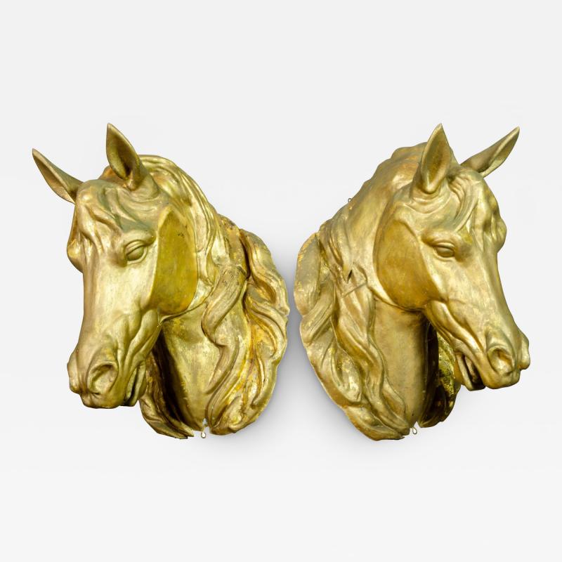 Pair Of French Gilded Zinc Horse Heads