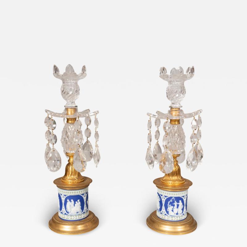 Pair Of George III Cut Glass And Jasper Ware Candlesticks
