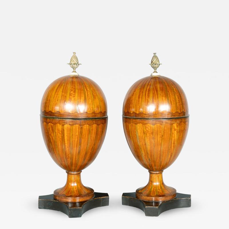 Pair Of George III Mahogany And Satinwood Telescopic Knife Urns