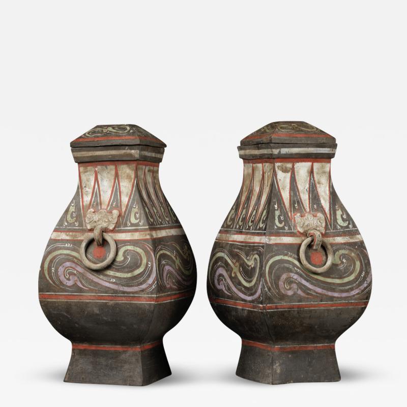 Pair Of Han Dynasty Painted Jars Covers