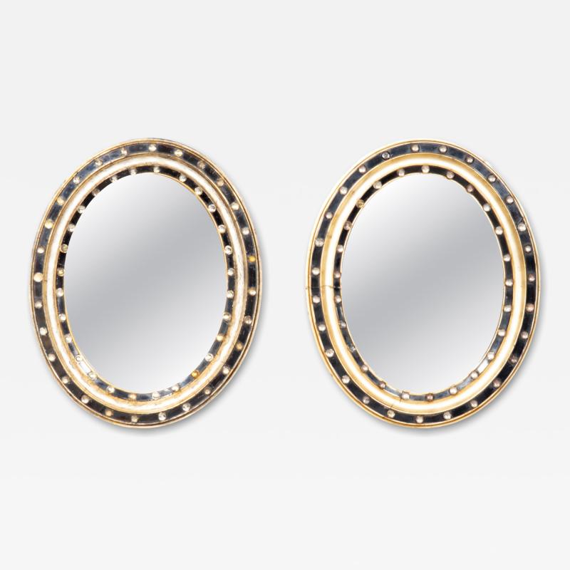 Pair Of Irish Regency Ebonized And Jeweled Wall Mirrors