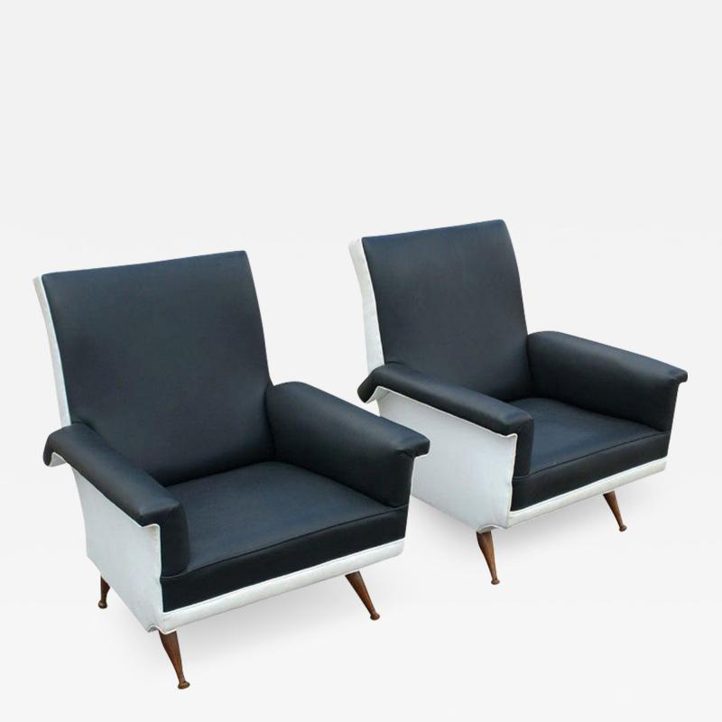 Pair Of Italian Black And White Lounge Chairs