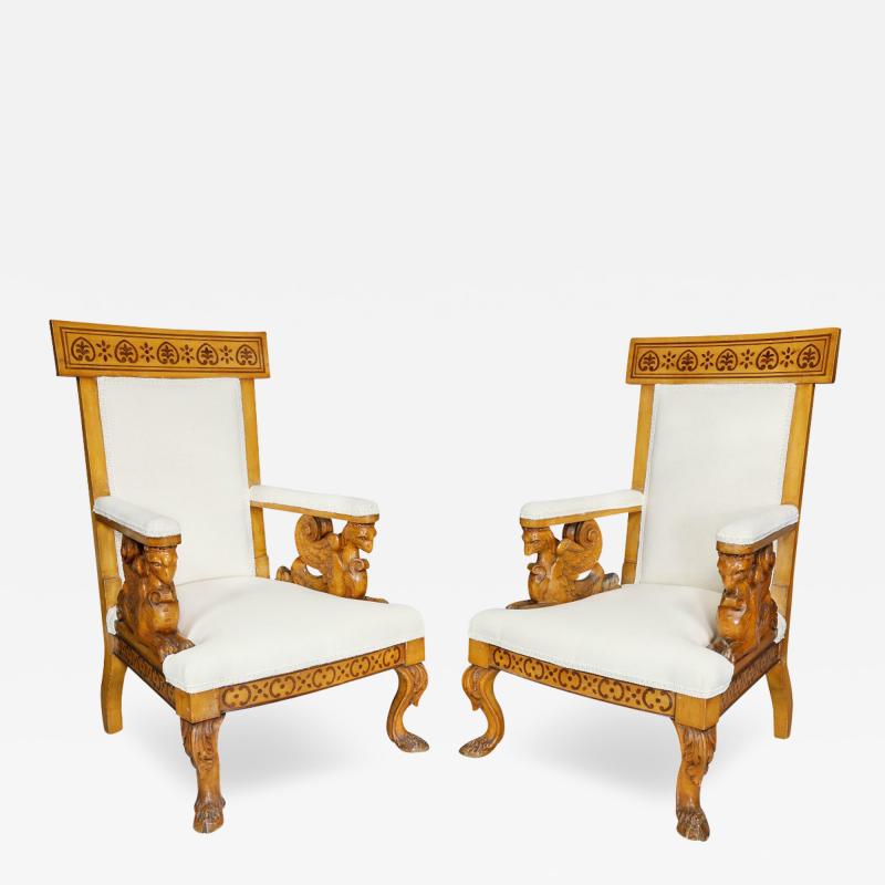 Pair Of Italian Neoclassical Maple Armchairs Attributed Pelagio Palagi