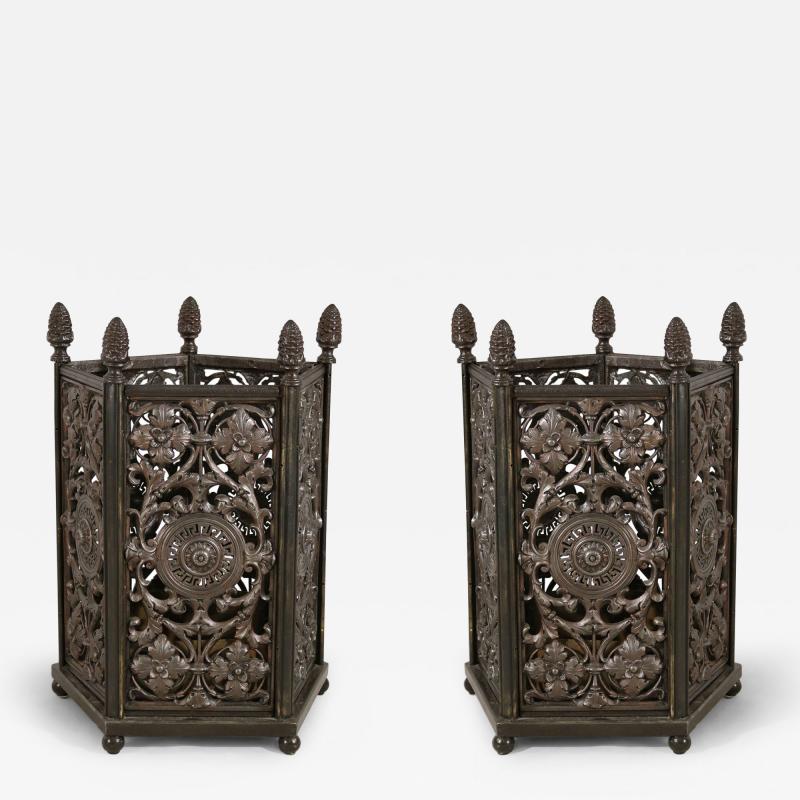 Pair Of Italian Renaissance Style Metal Filigree Pentagonal Umbrella Stands