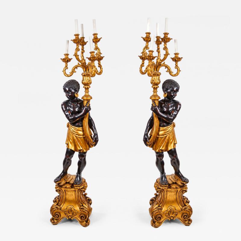 Pair Of Italian Venetian Style Blackamoor Torchiere Floor Lamps Circa 1940s