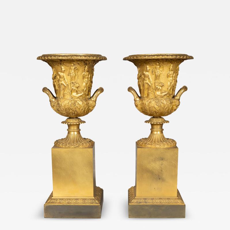 Pair Of Large Charles X Gilt Bronze Urns