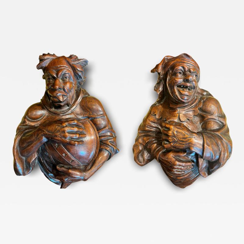 Pair Of Large Victorian Carved Oak Figures From An Old English Pub