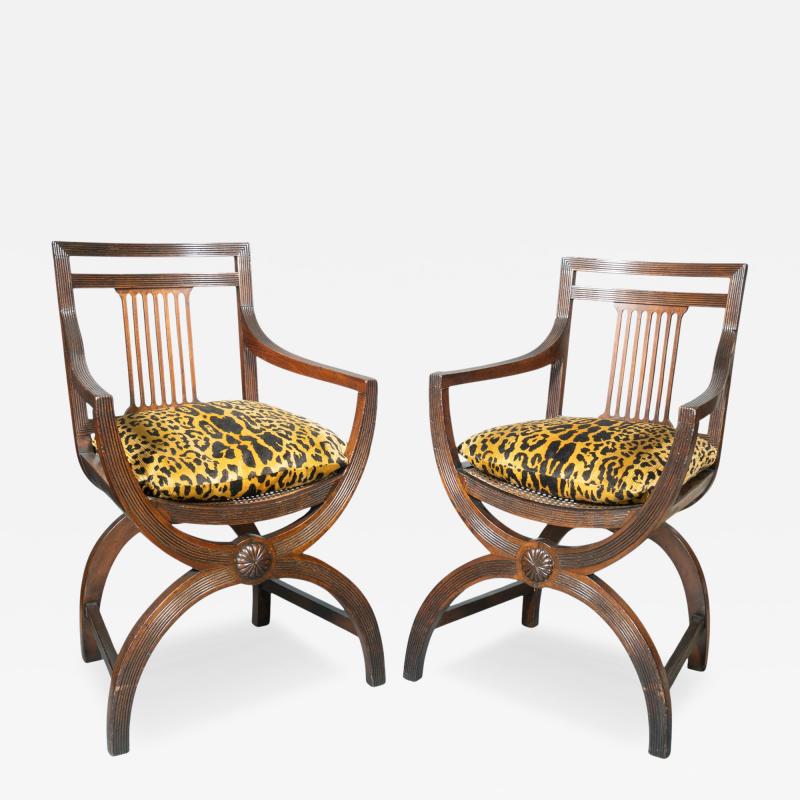 Pair Of Late Victorian Curule Form Mahogany Armchairs