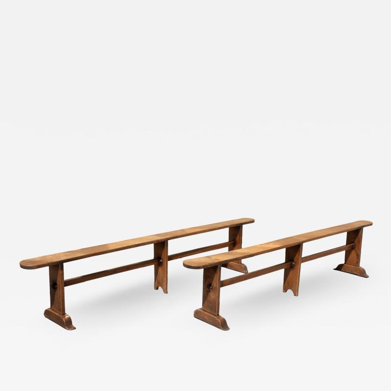 Pair Of Long Narrow Monastery Trestle Benches French Circa 1860