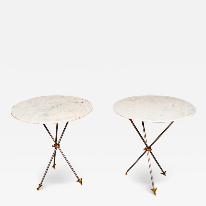 Pair Of Mid Century Brass and Marble End Tables