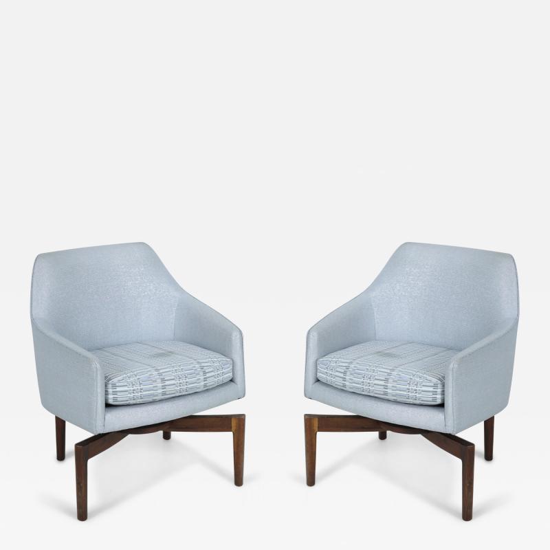 Pair Of Mid Century Silver Metallic Swivel Armchairs