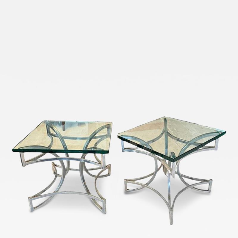 Pair Of Modernist Chromed Metal And Glass Side Tables
