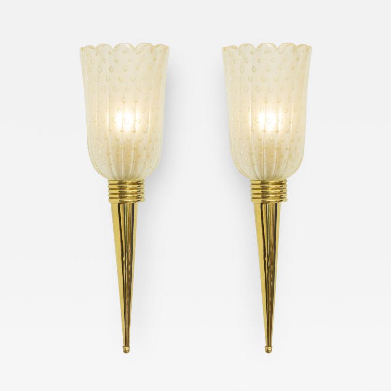 Pair Of Murano Glass Torchiere Wall Sconces