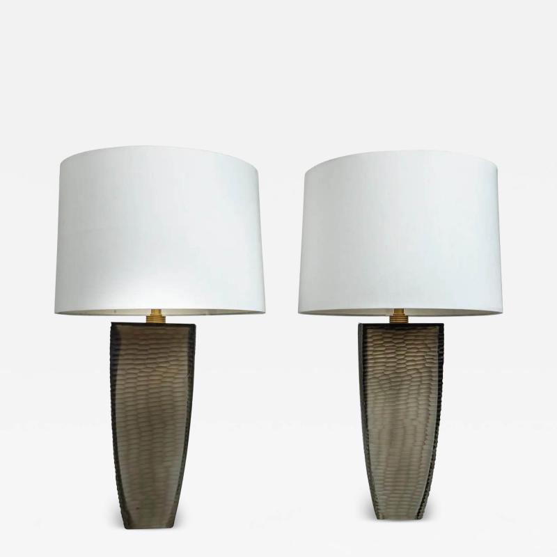 Pair Of Murano Grey Battuta Table Lamps Contemporary