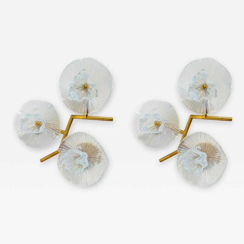 Pair Of Organic Modern Murano Floral Wall Lights Contemporary