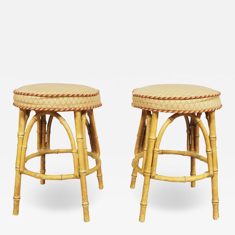 Pair Of Painted Metal Faux Bamboo Stools